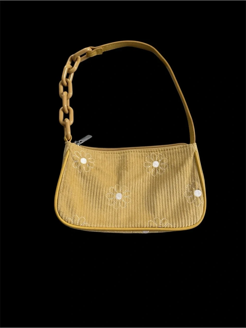 Yellow Daisies Corduroy Shoulder Bag Floral Pristine Conduroy